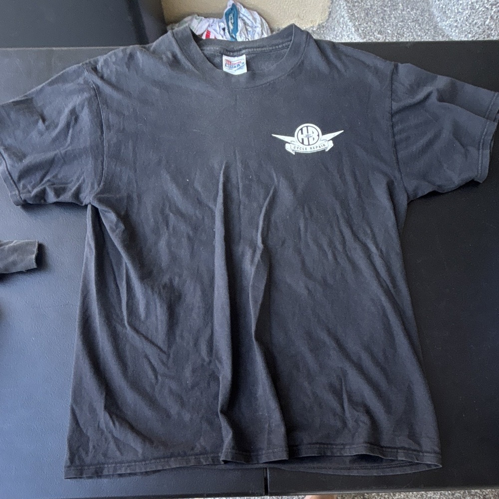 Vtg 90s Hogan Black Cycle Repair Motorcycle Drag Racing T-Shirt Hanes Beefy Larg